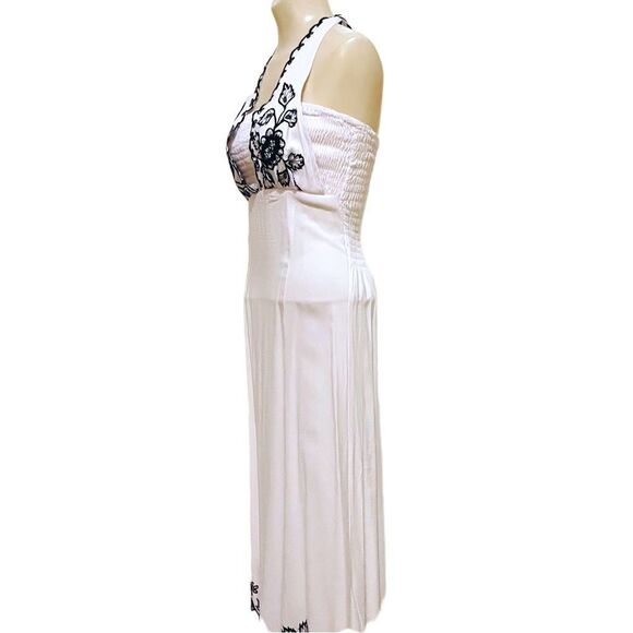Bali Chic White Black Embroidery Smocked Tube Tie Halter Top Dress - Picture 5 of 15
